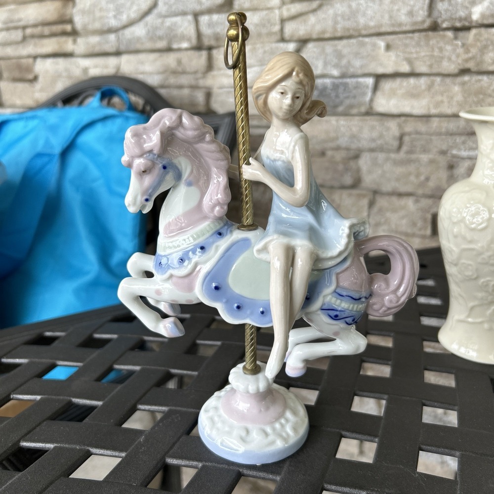 paul sebastian Not For Resale Porcelain Girl On Carousel Horse Pink Blue 1989